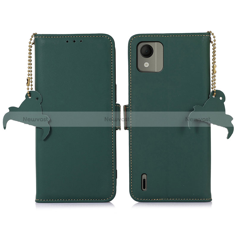 Leather Case Stands Flip Cover Holder A11D for Nokia C110 Green