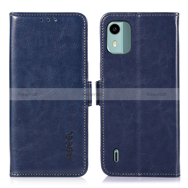 Leather Case Stands Flip Cover Holder A11D for Nokia C12 Blue