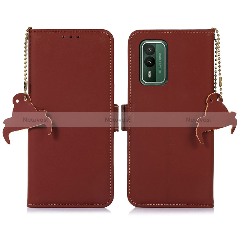 Leather Case Stands Flip Cover Holder A11D for Nokia XR21 Brown