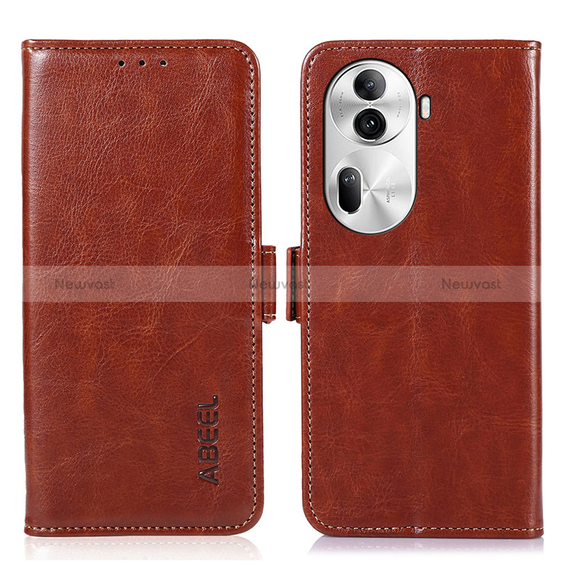 Leather Case Stands Flip Cover Holder A11D for Oppo Reno11 Pro 5G Brown