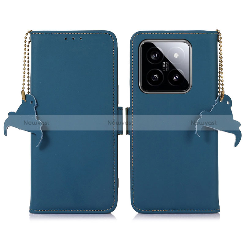 Leather Case Stands Flip Cover Holder A11D for Xiaomi Mi 14 Pro 5G Blue