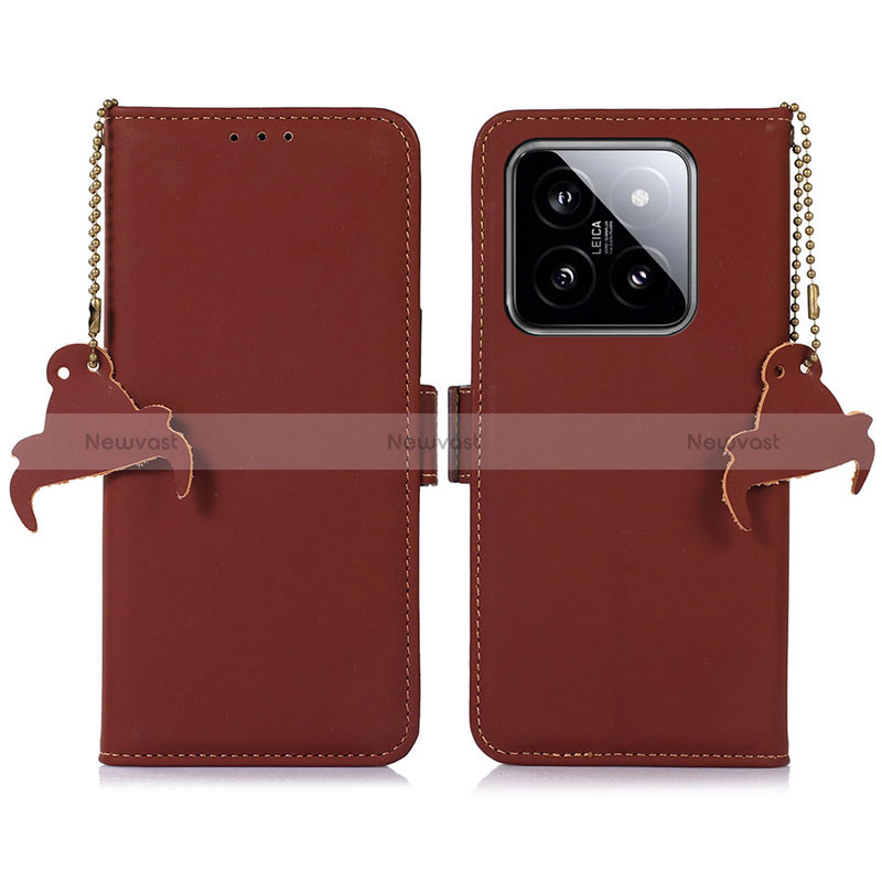 Leather Case Stands Flip Cover Holder A11D for Xiaomi Mi 14 Pro 5G Brown