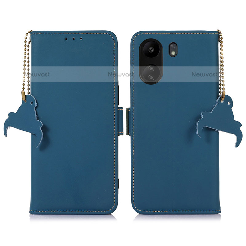 Leather Case Stands Flip Cover Holder A11D for Xiaomi Poco C65 Blue