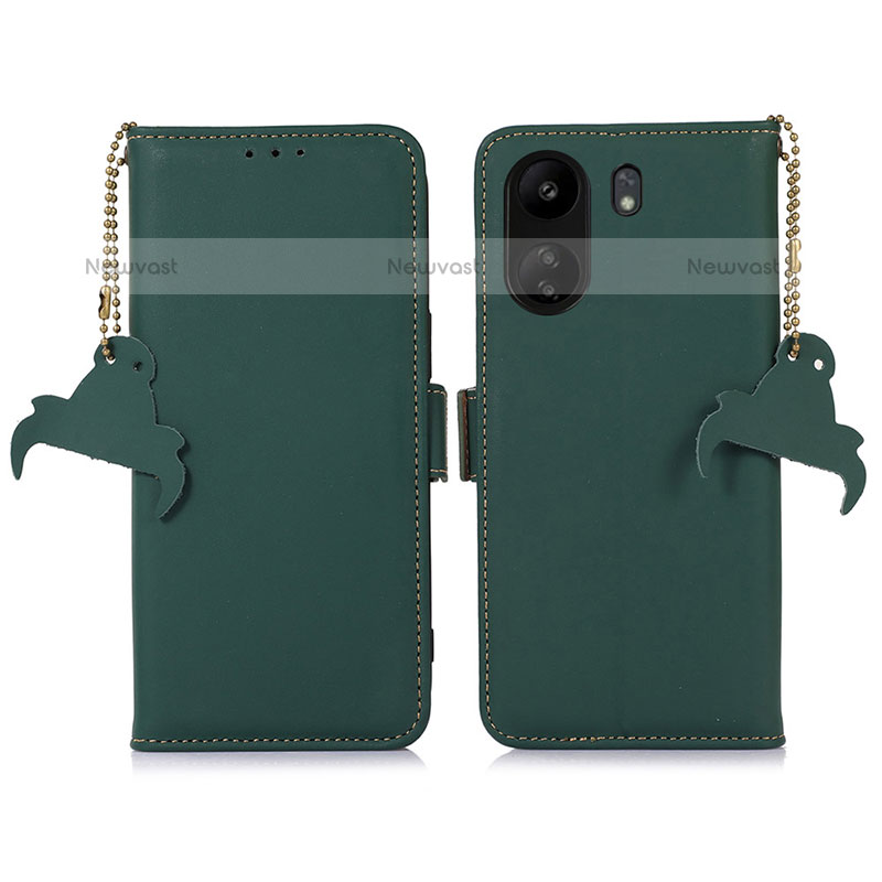 Leather Case Stands Flip Cover Holder A11D for Xiaomi Poco C65 Green