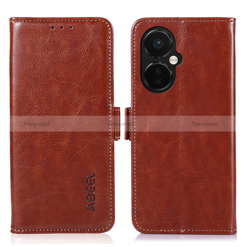 Leather Case Stands Flip Cover Holder A12D for Oppo K11x 5G Brown