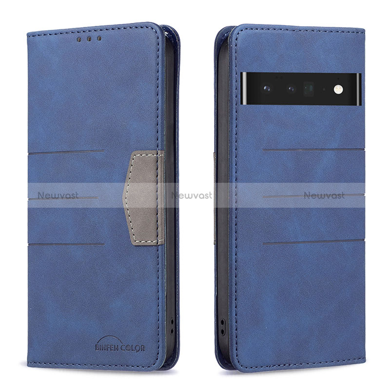 Leather Case Stands Flip Cover Holder B01F for Google Pixel 7 Pro 5G Blue