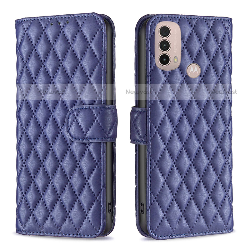 Leather Case Stands Flip Cover Holder B01F for Motorola Moto E20 Blue