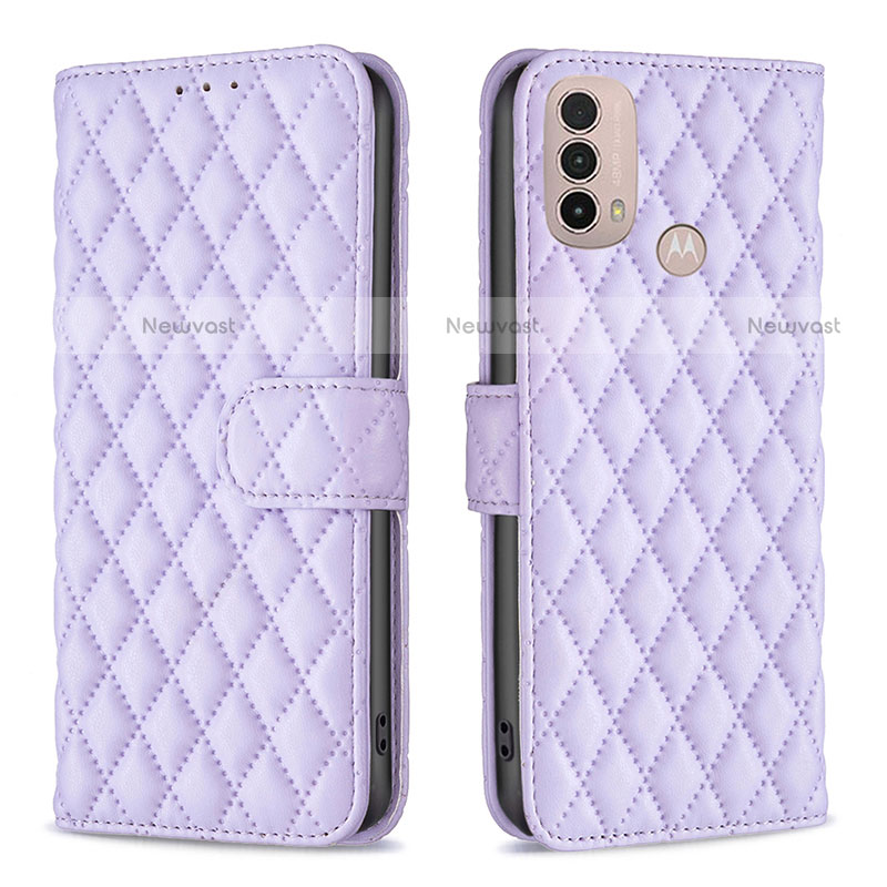 Leather Case Stands Flip Cover Holder B01F for Motorola Moto E30 Purple