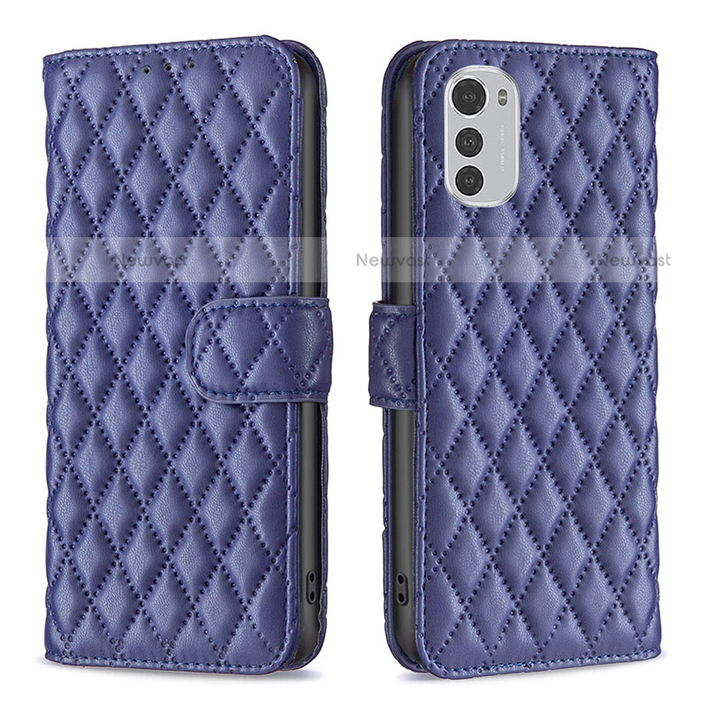 Leather Case Stands Flip Cover Holder B01F for Motorola Moto E32 Blue