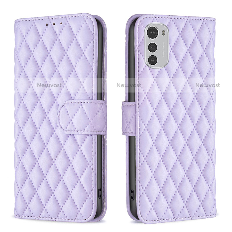 Leather Case Stands Flip Cover Holder B01F for Motorola Moto E32 Purple