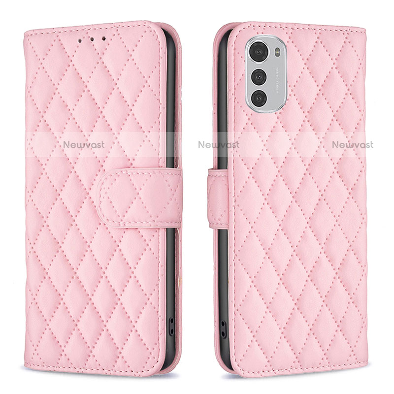 Leather Case Stands Flip Cover Holder B01F for Motorola Moto E32s Pink