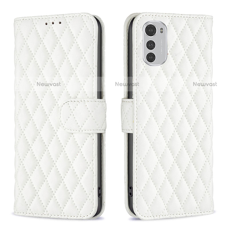 Leather Case Stands Flip Cover Holder B01F for Motorola Moto E32s White