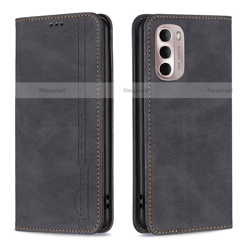 Leather Case Stands Flip Cover Holder B01F for Motorola Moto G Stylus (2022) 4G Black