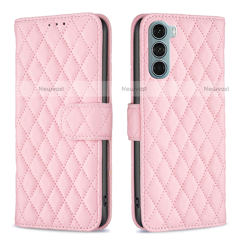 Leather Case Stands Flip Cover Holder B01F for Motorola Moto G200 5G Pink