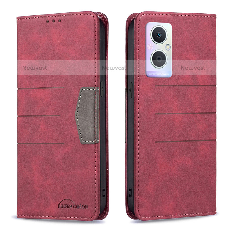 Leather Case Stands Flip Cover Holder B01F for OnePlus Nord N20 5G Red