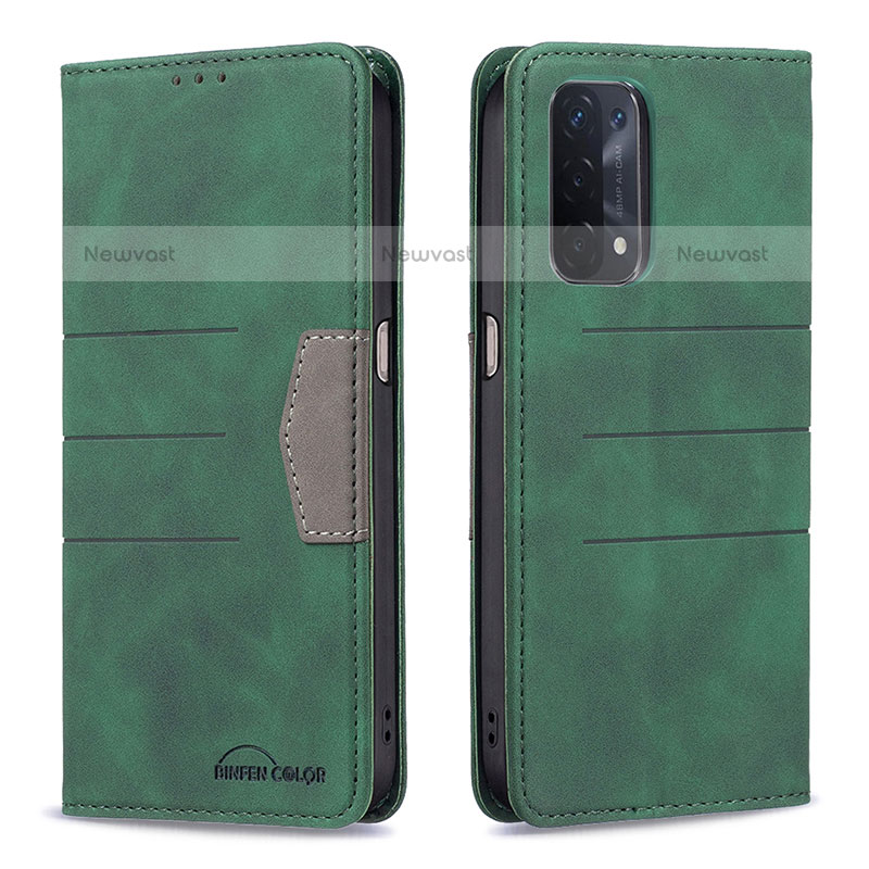 Leather Case Stands Flip Cover Holder B01F for OnePlus Nord N200 5G Green