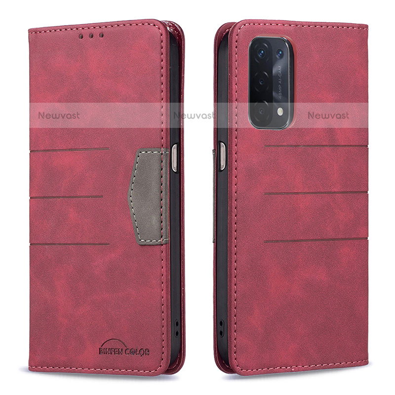 Leather Case Stands Flip Cover Holder B01F for OnePlus Nord N200 5G Red