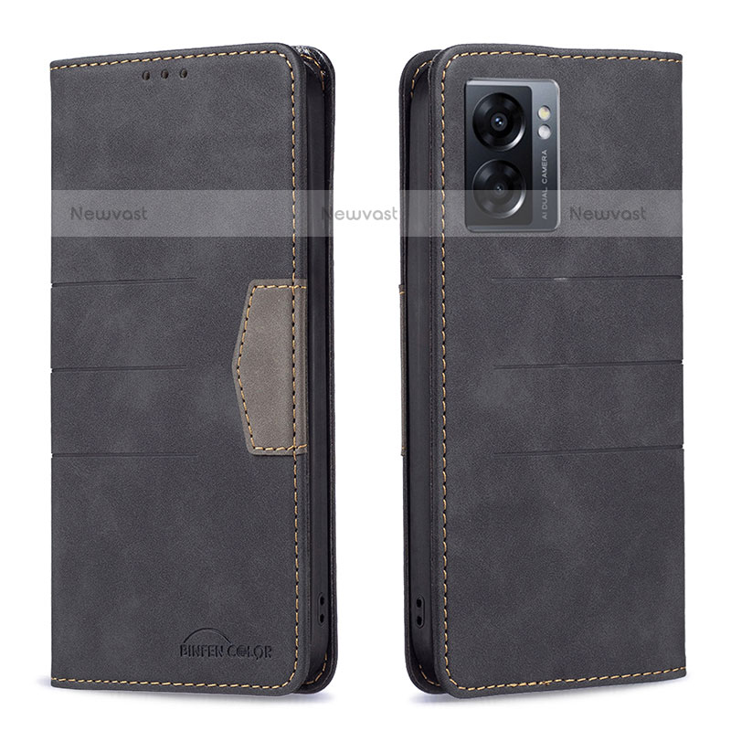 Leather Case Stands Flip Cover Holder B01F for OnePlus Nord N300 5G Black