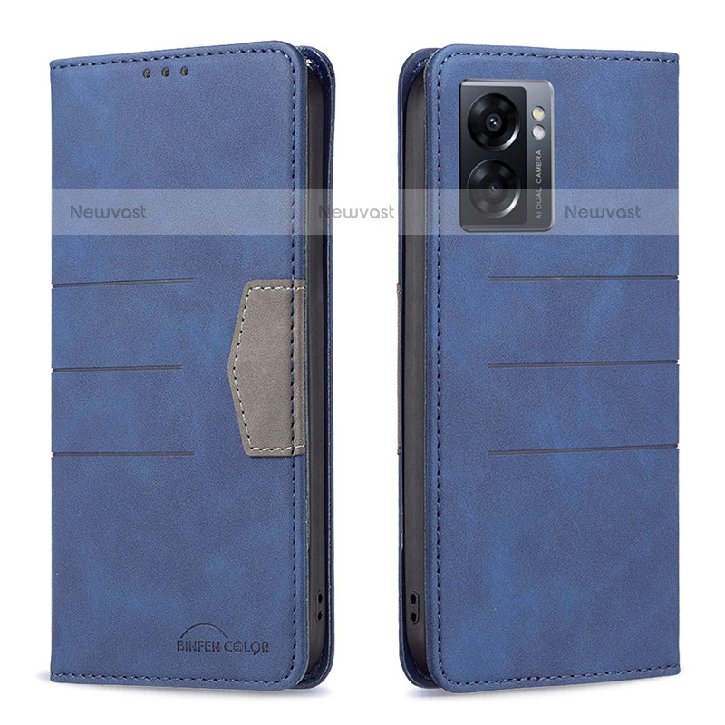 Leather Case Stands Flip Cover Holder B01F for OnePlus Nord N300 5G Blue