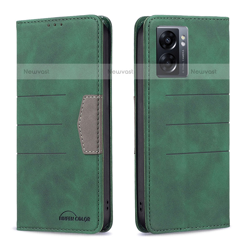 Leather Case Stands Flip Cover Holder B01F for OnePlus Nord N300 5G Green