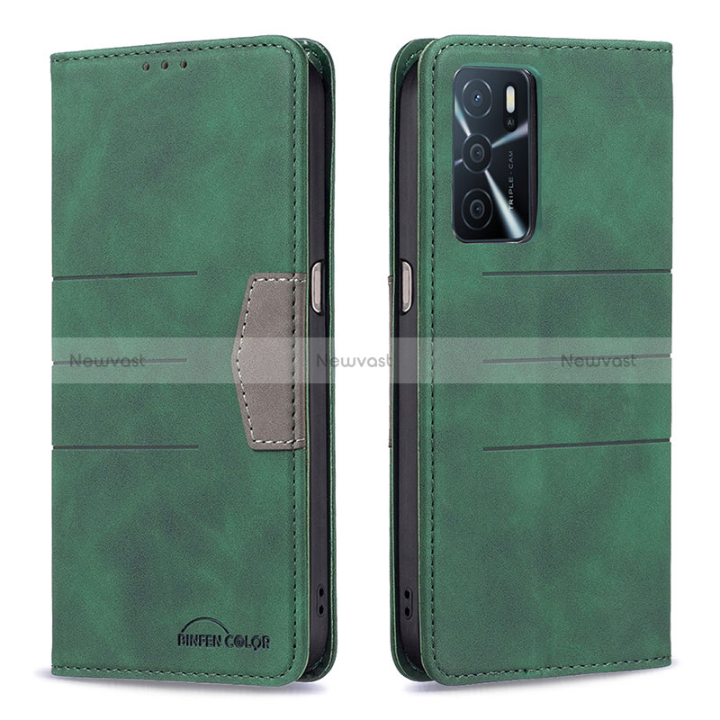 Leather Case Stands Flip Cover Holder B01F for Oppo A16s Green