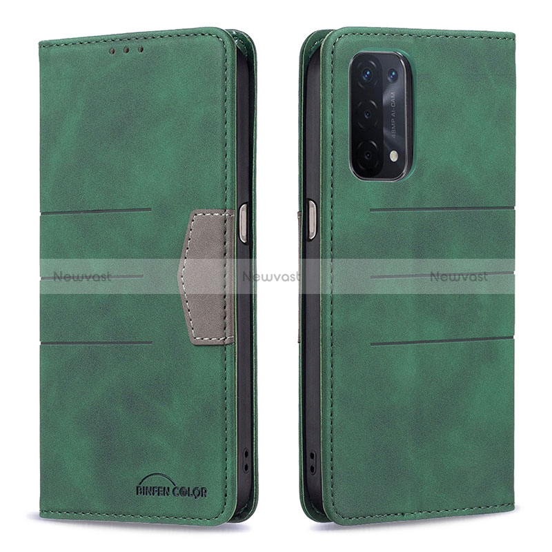 Leather Case Stands Flip Cover Holder B01F for Oppo A54 5G Green