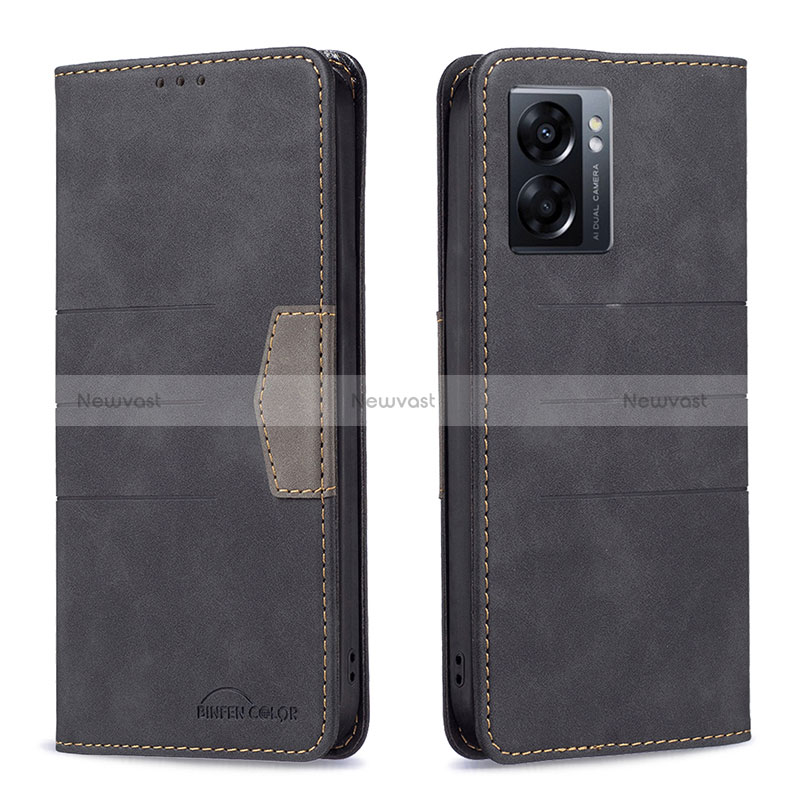 Leather Case Stands Flip Cover Holder B01F for Oppo A57 5G Black