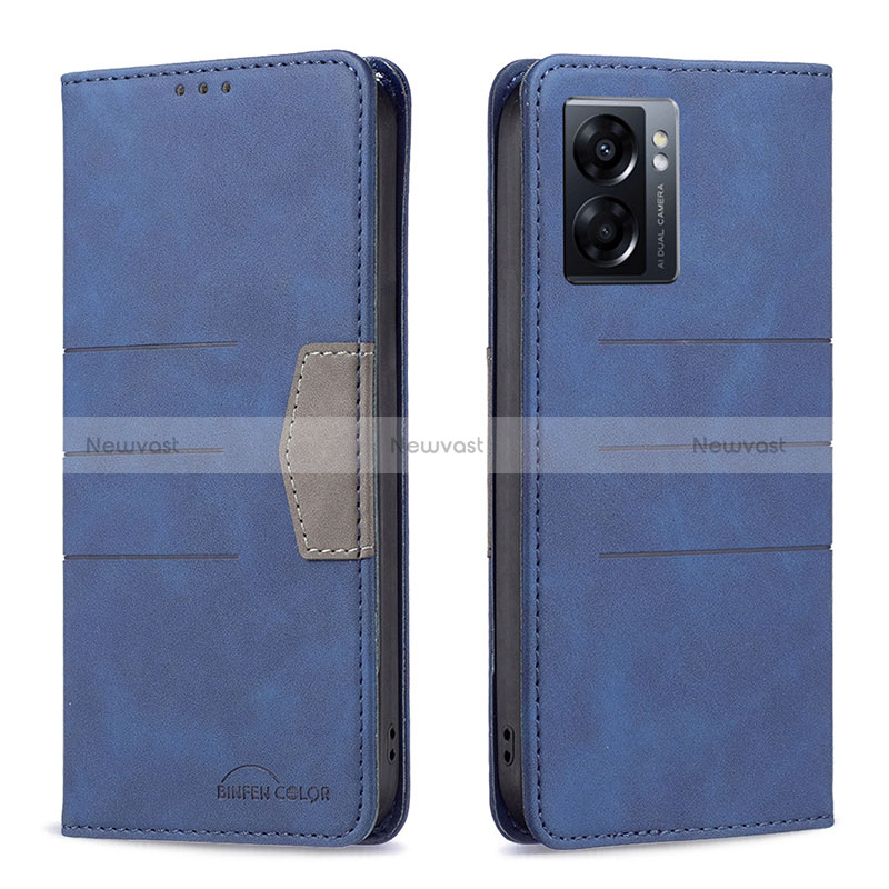 Leather Case Stands Flip Cover Holder B01F for Oppo A77 5G Blue