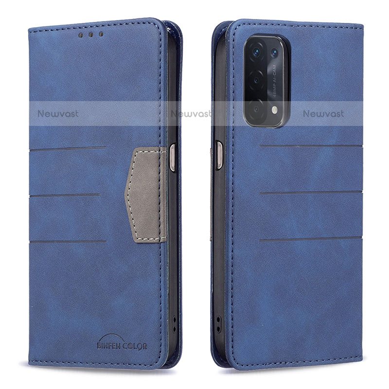 Leather Case Stands Flip Cover Holder B01F for Oppo A93 5G Blue