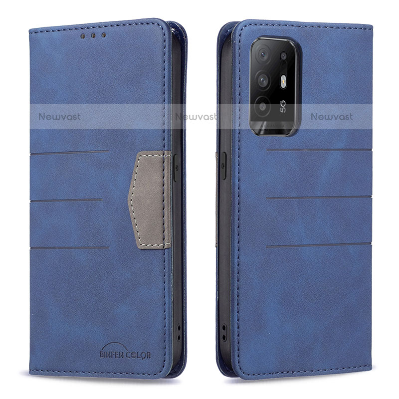 Leather Case Stands Flip Cover Holder B01F for Oppo A94 5G Blue