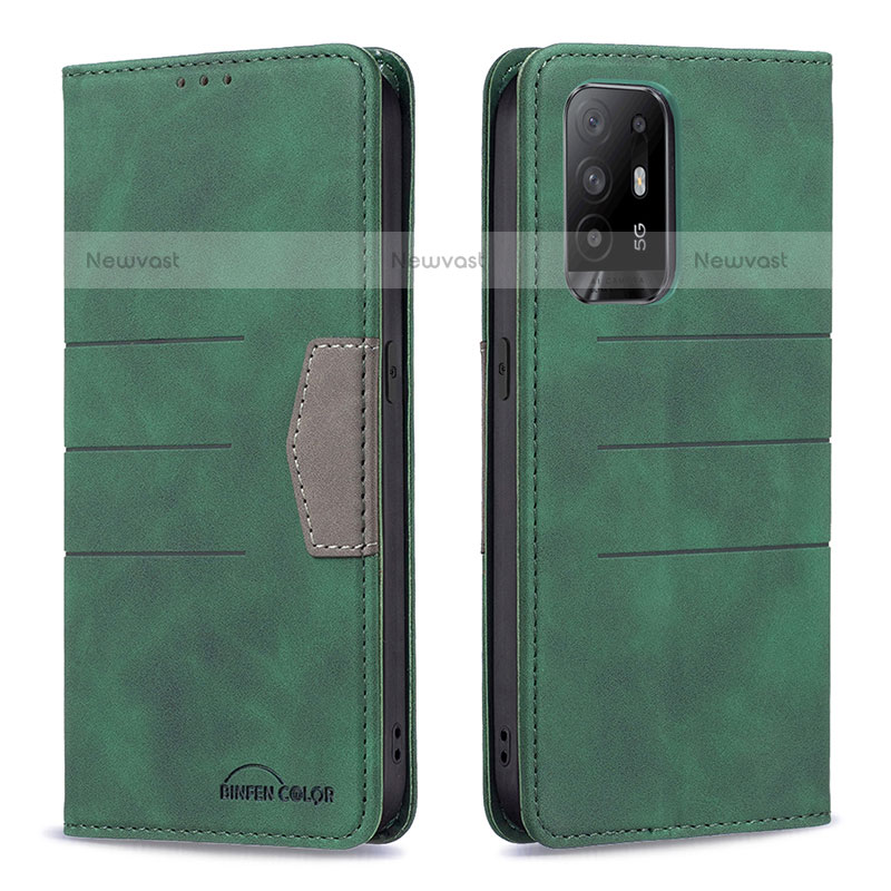 Leather Case Stands Flip Cover Holder B01F for Oppo A94 5G Green