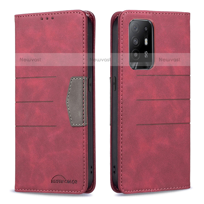 Leather Case Stands Flip Cover Holder B01F for Oppo A94 5G Red