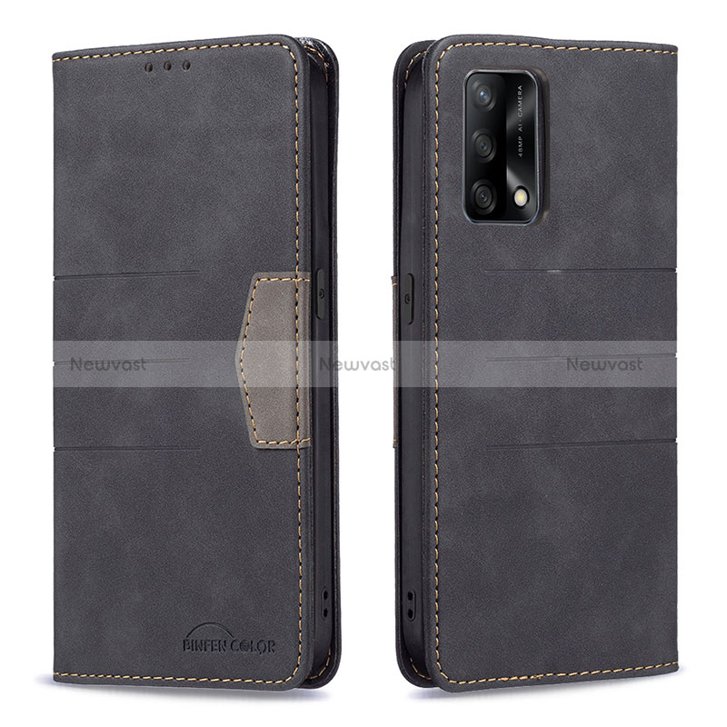 Leather Case Stands Flip Cover Holder B01F for Oppo F19 Black
