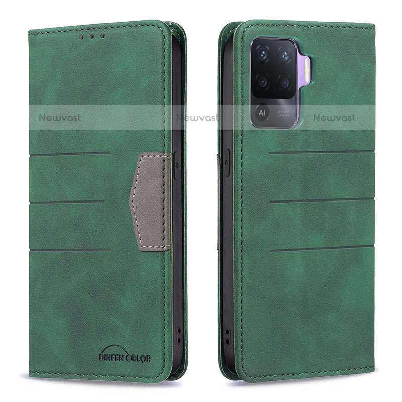 Leather Case Stands Flip Cover Holder B01F for Oppo F19 Pro Green