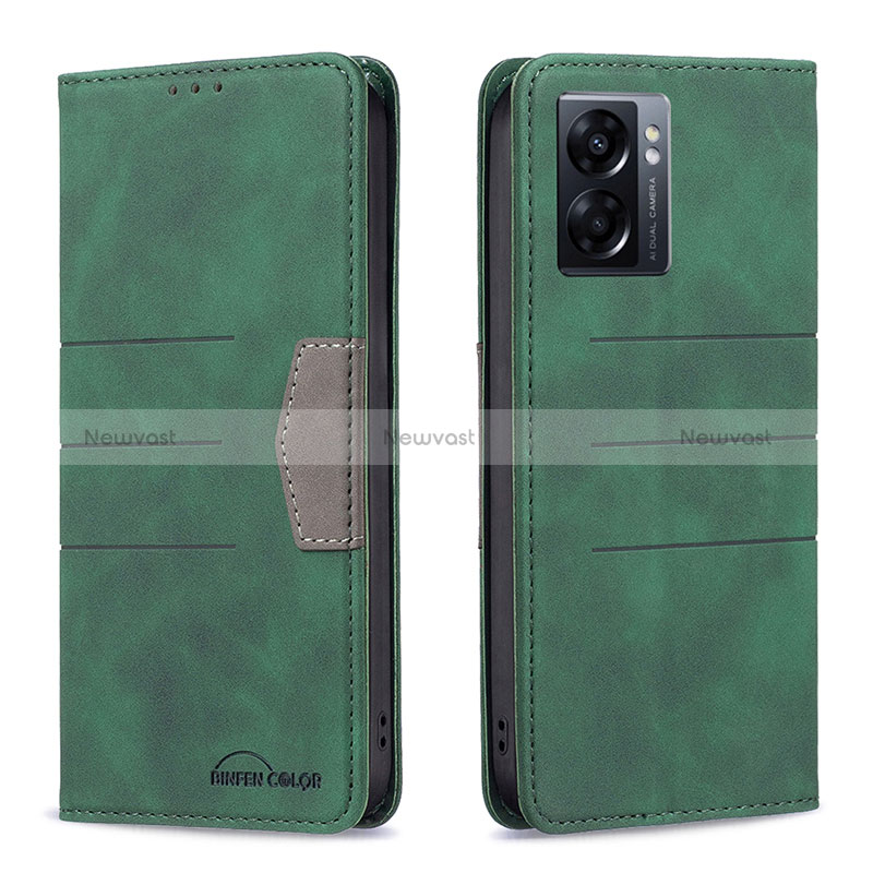 Leather Case Stands Flip Cover Holder B01F for Oppo K10 5G India Green