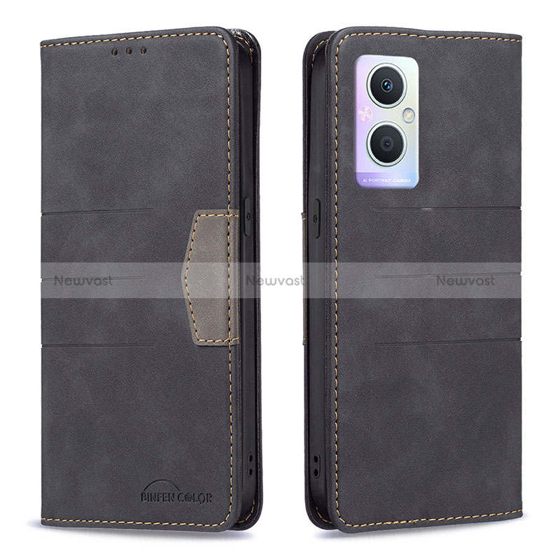 Leather Case Stands Flip Cover Holder B01F for Oppo Reno7 Lite 5G Black