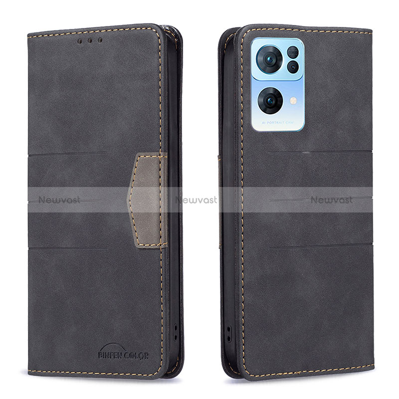 Leather Case Stands Flip Cover Holder B01F for Oppo Reno7 Pro 5G Black