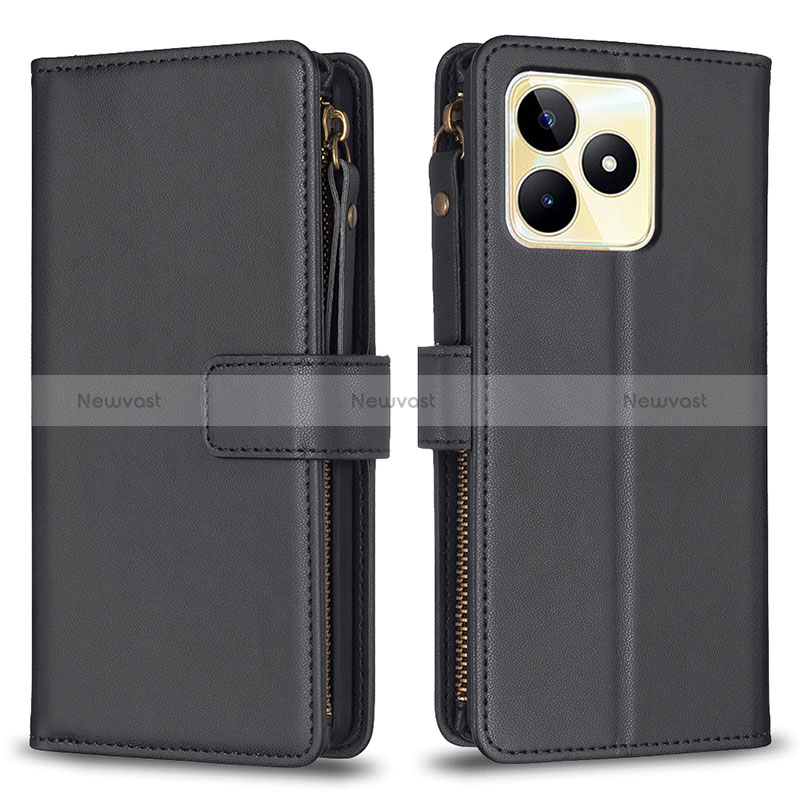 Leather Case Stands Flip Cover Holder B01F for Realme C51 Black