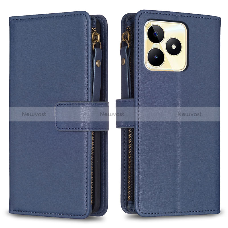 Leather Case Stands Flip Cover Holder B01F for Realme C51 Blue