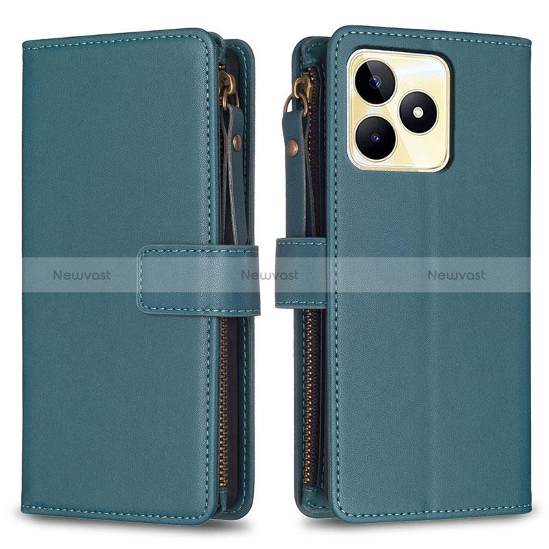 Leather Case Stands Flip Cover Holder B01F for Realme C53 Green