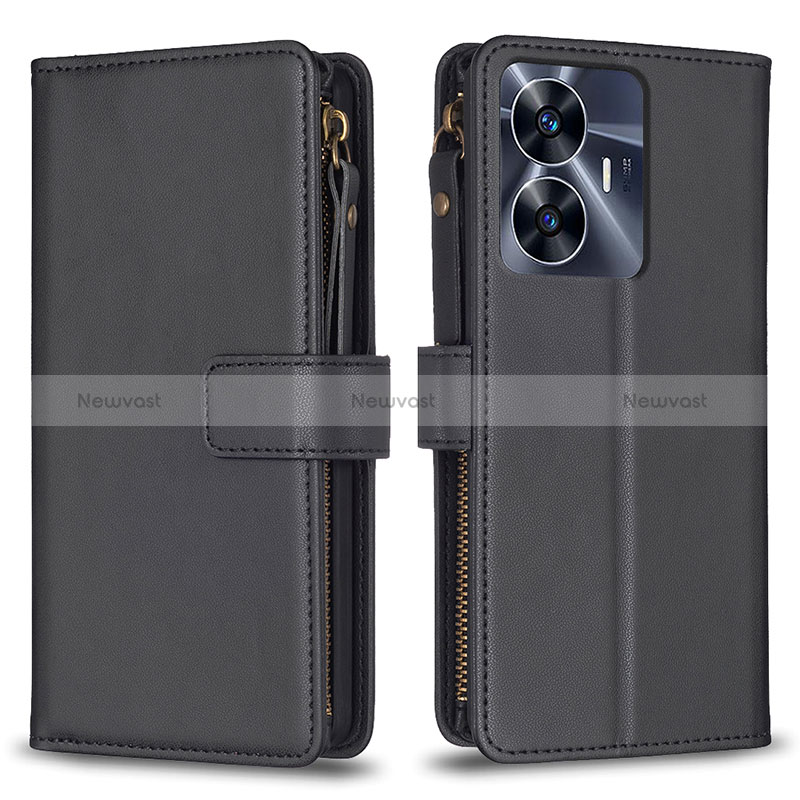 Leather Case Stands Flip Cover Holder B01F for Realme C55 Black