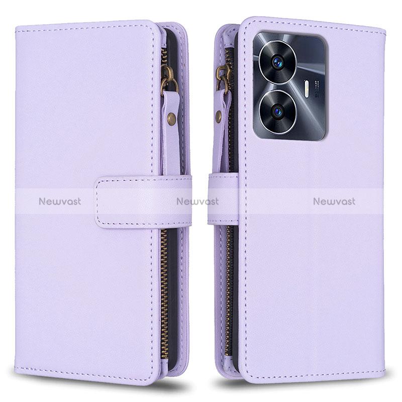 Leather Case Stands Flip Cover Holder B01F for Realme C55 Clove Purple