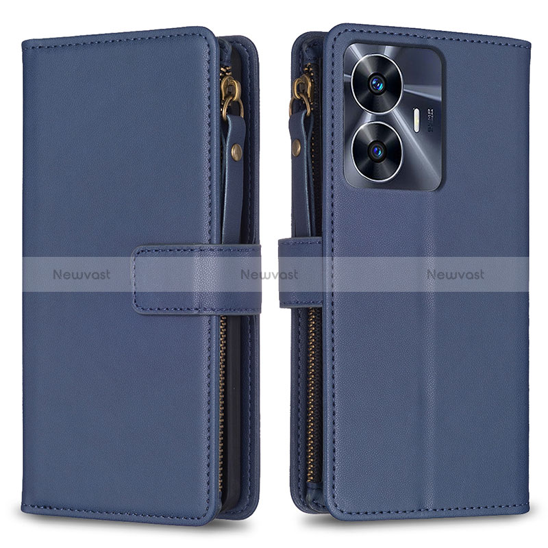 Leather Case Stands Flip Cover Holder B01F for Realme Narzo N55 Blue