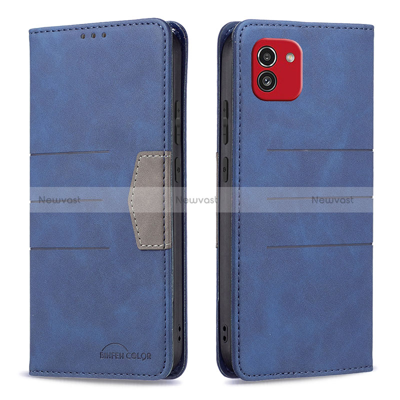 Leather Case Stands Flip Cover Holder B01F for Samsung Galaxy A03 Blue