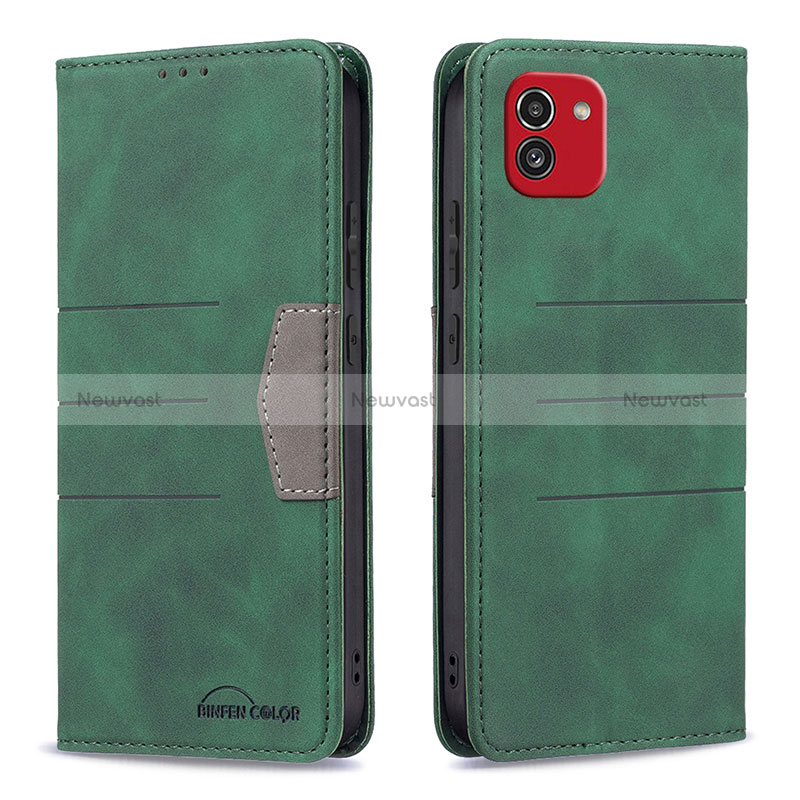 Leather Case Stands Flip Cover Holder B01F for Samsung Galaxy A03 Green