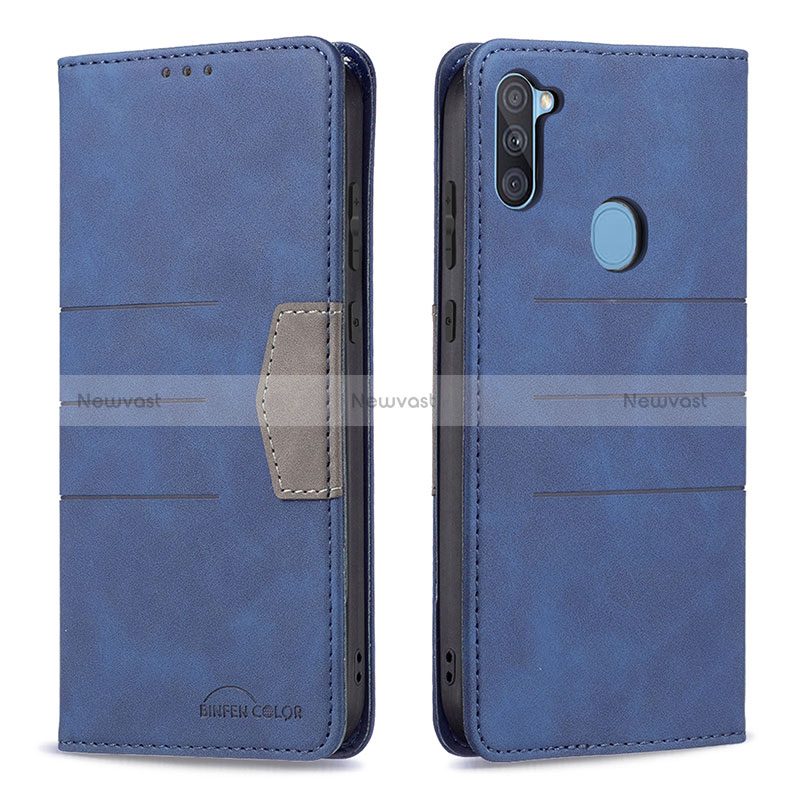 Leather Case Stands Flip Cover Holder B01F for Samsung Galaxy A11 Blue