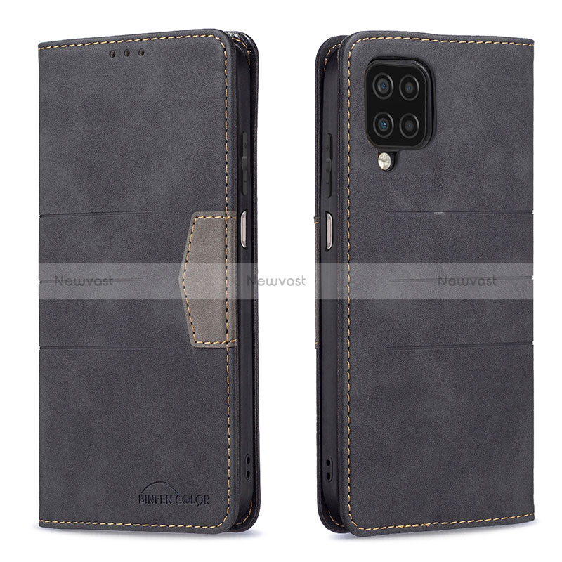 Leather Case Stands Flip Cover Holder B01F for Samsung Galaxy A12 Nacho Black