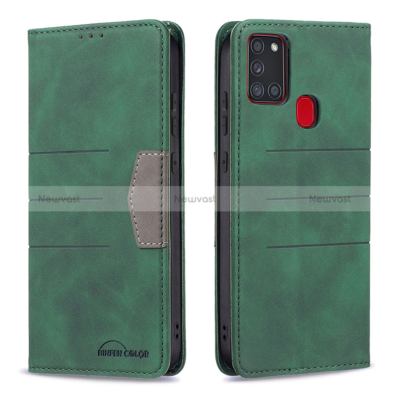 Leather Case Stands Flip Cover Holder B01F for Samsung Galaxy A21s Green