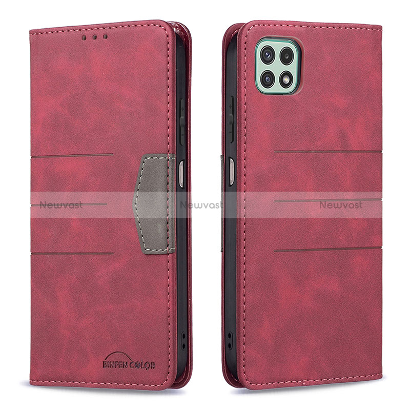 Leather Case Stands Flip Cover Holder B01F for Samsung Galaxy A22s 5G Red