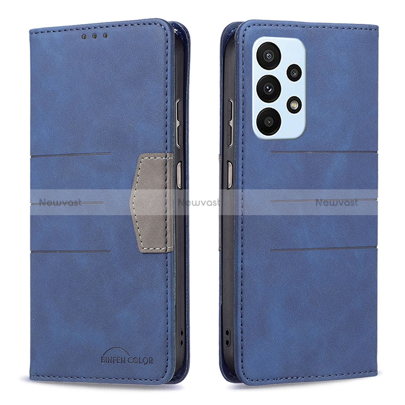 Leather Case Stands Flip Cover Holder B01F for Samsung Galaxy A23 4G Blue